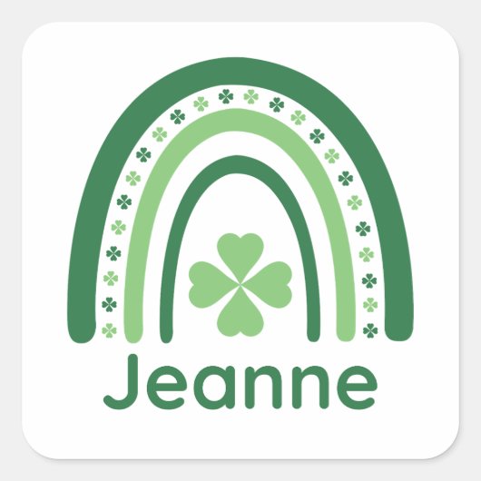 Sticker Carré Nom de Jeanne Clover Boho Rainbow (Devant)