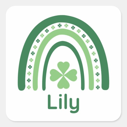 Sticker Carré Nom de la famille Clover Boho Rainbow (Devant)