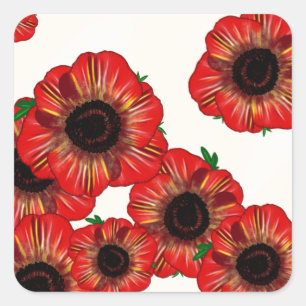 Sticker Carré Nom de la fille Poppy, motif de pavot rouge Art pa