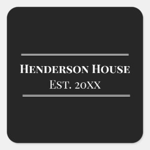 Sticker Carré Nom de la maison Année de création Noir Blanc Mais