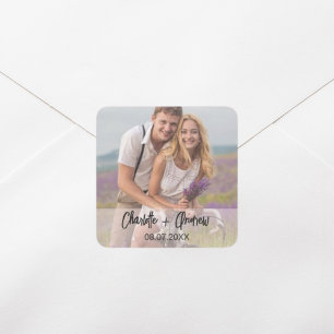 Sticker Carré Nom de la photo mariée mariée mariage faveur