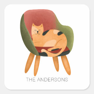 Sticker Carré Nom de l'aquarelle du chat mou