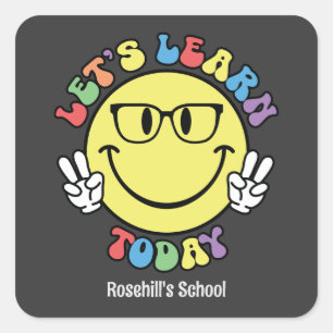 Sticker Carré Nom de l'école personnalisée Retro Retour à l'écol