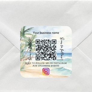 Sticker Carré Nom de l'entreprise de plage qr code instagram