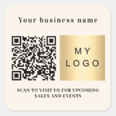 Sticker Carré nom de l'entreprise logo beige code qr (Devant)