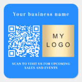 Sticker Carré Nom de l'entreprise logo bleu clair qr code (Devant)