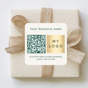 Sticker Carré Nom de l'entreprise logo code qr vert émeraude ivo
