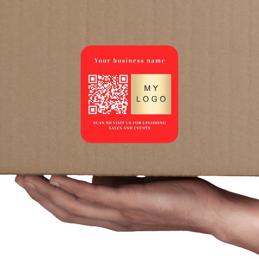 Sticker Carré Nom de l'entreprise logo rouge vif code qr
