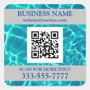 Sticker Carré Nom de l'entreprise Promo, Code QR, Eau, Texte Ble