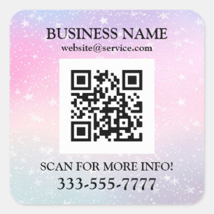 Sticker Carré Nom de l'entreprise Promo, Code QR, Étoiles Rose V