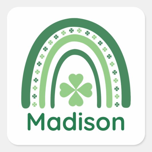 Sticker Carré Nom de Madison Clover Boho Rainbow (Devant)