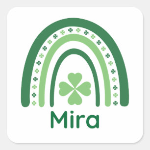 Sticker Carré Nom de Mira Clover Boho Rainbow