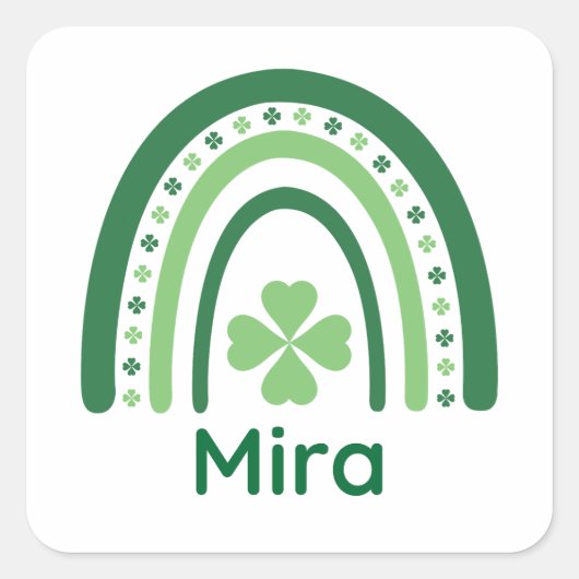 Sticker Carré Nom de Mira Clover Boho Rainbow (Devant)