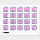 Sticker Carré Nom de monogramme holographique iridescent rose fé (Feuille)