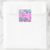 Sticker Carré Nom de monogramme holographique iridescent rose fé (Sac)