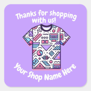 Sticker Carré Nom de petite entreprise personnalisé Retro Vendeu