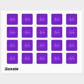 Sticker Carré Nom de script de monogramme pailleté violet élégan (Feuille)