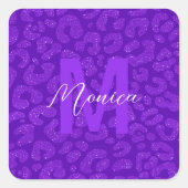 Sticker Carré Nom de script de monogramme pailleté violet élégan (Devant)