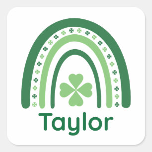 Sticker Carré Nom de Taylor Clover Boho Rainbow