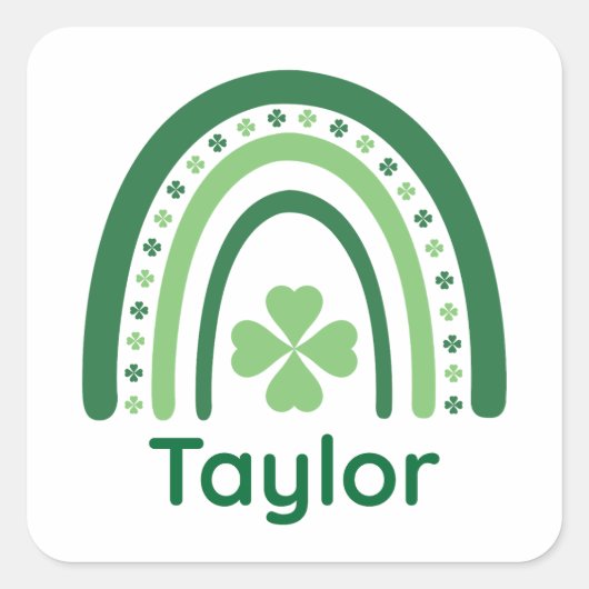 Sticker Carré Nom de Taylor Clover Boho Rainbow (Devant)