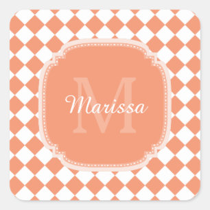 Sticker Carré Nom décoré d'un monogramme vérifié orange-clai