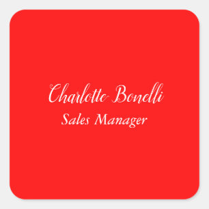 Sticker Carré Nom d'écriture minimaliste professionnelle rouge