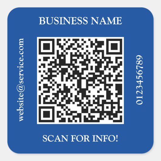 Sticker Carré Nom d'entreprise de code QR Site Web Promo Bleu fo (Devant)