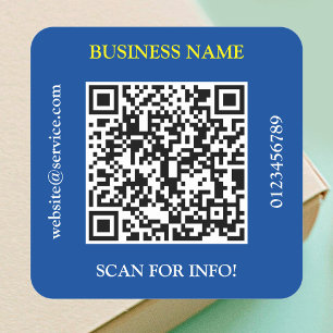 Sticker Carré Nom d'entreprise de code QR Site Web Promo Deep Bl
