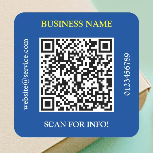 Sticker Carré Nom d'entreprise de code QR Site Web Promo Deep Bl