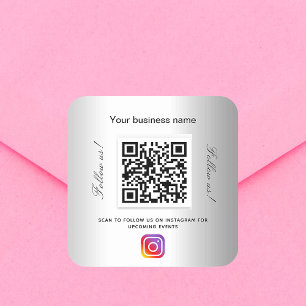 Sticker Carré Nom d'entreprise en argent qr code instagram