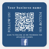 Sticker Carré Nom d'entreprise marine bleu code qr Facebook (Devant)