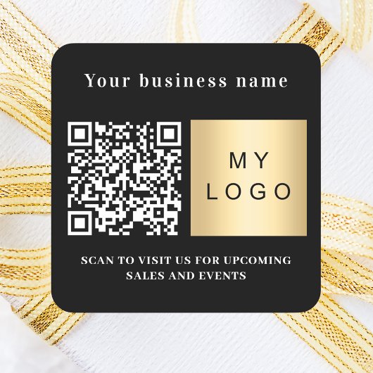 Sticker Carré Nom d'entreprise noir logo blanc code qr