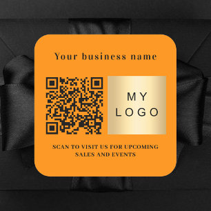 Sticker Carré Nom d'entreprise orange logo qr code