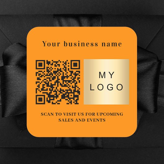 Sticker Carré Nom d'entreprise orange logo qr code