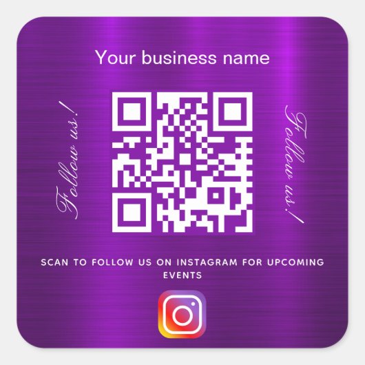 Sticker Carré Nom d'entreprise violet code qr instagram (Devant)