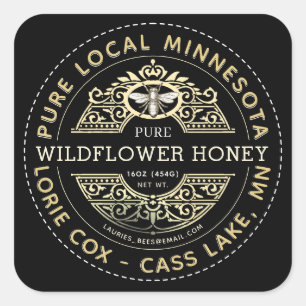 Sticker Carré Nom d'Etat Heraldic Bee Fleur sauvage Miel Étiquet
