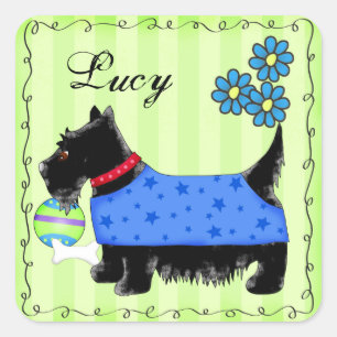 Sticker Carré Nom du chien de Terrier écossais noir Vert personn