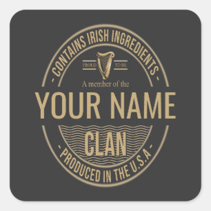 Sticker Carré Nom du clan de famille personnalisé irlandais