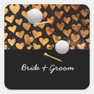Sticker Carré Nom du marié mariage de golf avec balle de golf