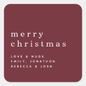 Sticker Carré Nom du texte simple Joyeux Noël Blanc Bourgogne (Devant)