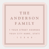 Sticker Carré Nom élégant clair rose pâle adresse de retour (Devant)