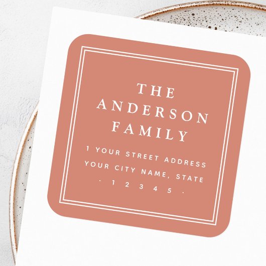 Sticker Carré Nom élégant frontière terre cuite adresse de retou
