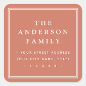 Sticker Carré Nom élégant frontière terre cuite adresse de retou (Devant)