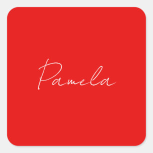 Sticker Carré Nom élégant Minimaliste classique rouge chaud