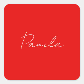 Sticker Carré Nom élégant Minimaliste classique rouge chaud