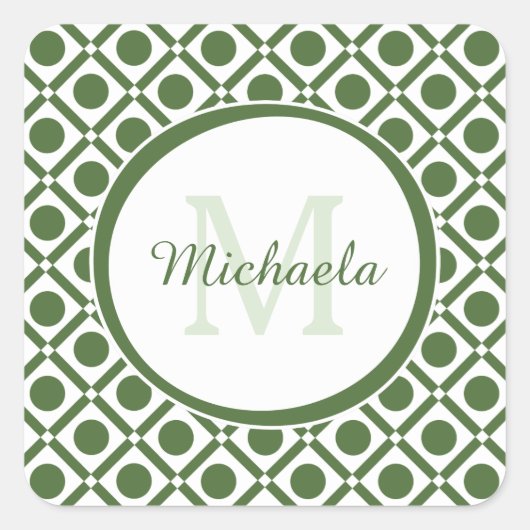 Sticker Carré Nom géométrique moderne vert et blanc (Devant)