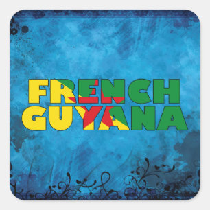 Sticker Carré Nom guyanais français et drapeau sur le mur frais