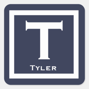 Sticker Carré Nom initial de la Marine Enfants Boy Party Retour