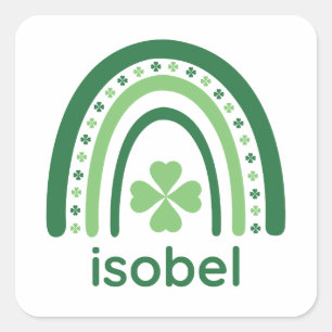 Sticker Carré Nom isobel Clover Boho Arc-en-ciel