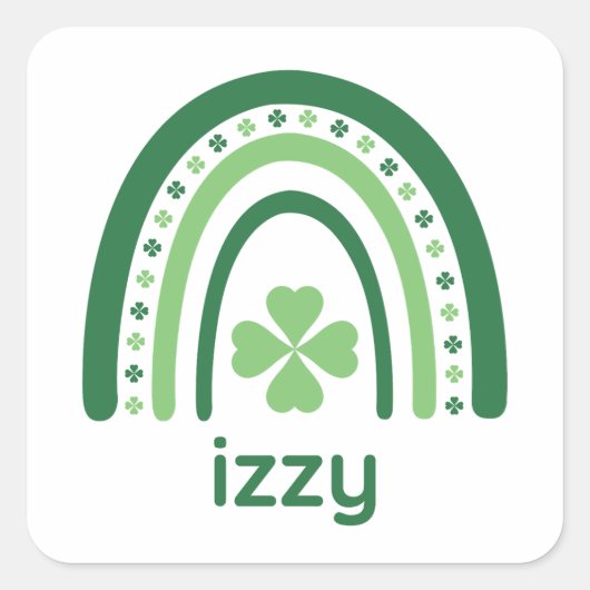 Sticker Carré Nom izzy Clover Boho Rainbow (Devant)